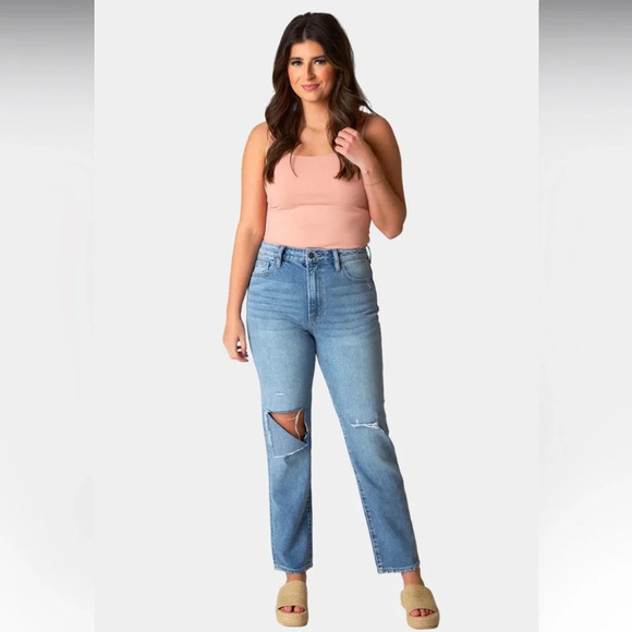 Hidden Jeans Med Wash Distressed Tracey High Rise Straight Crop Jeans Size 29 - Picture 1 of 9